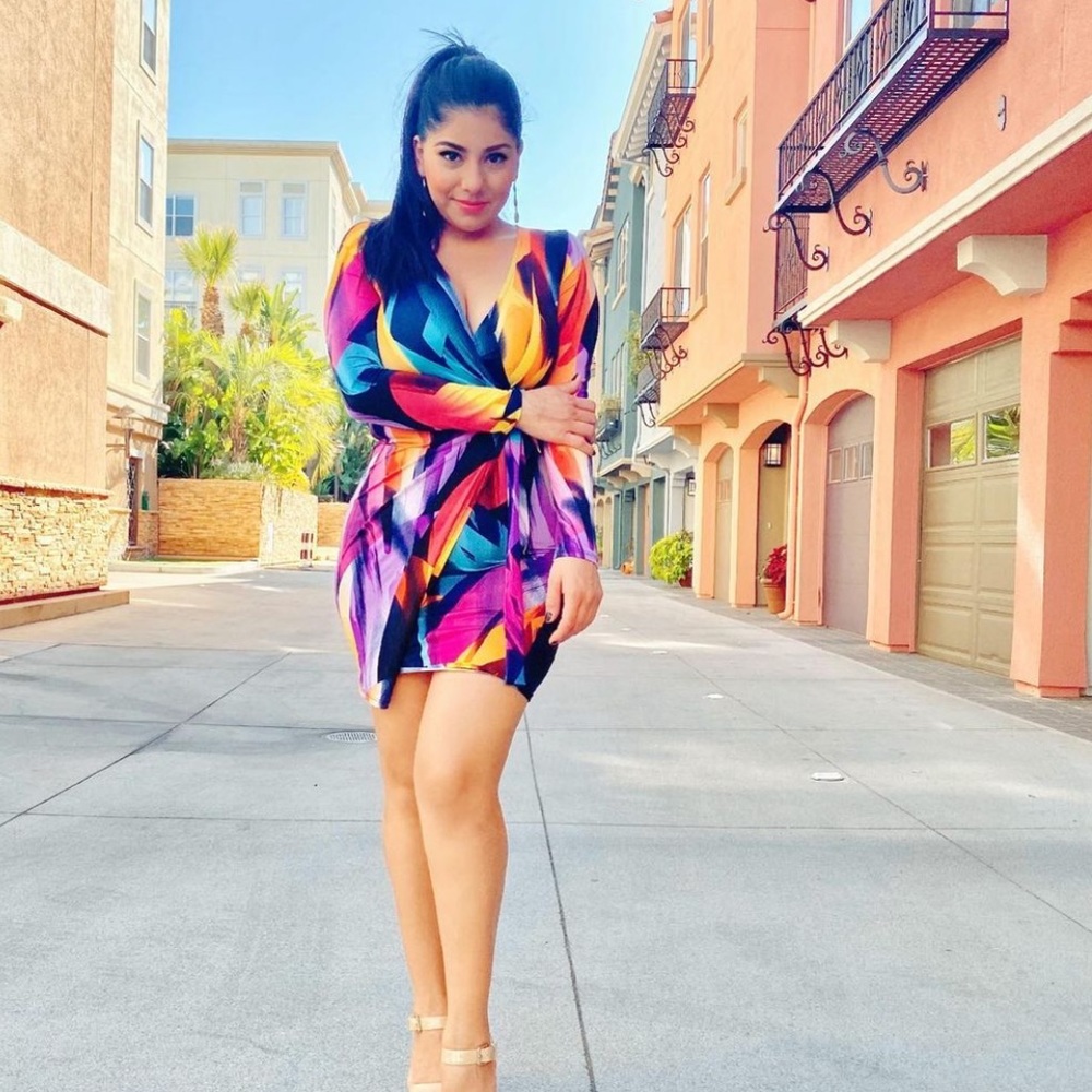 Fashion Nova Mini, multi color dress with stretch